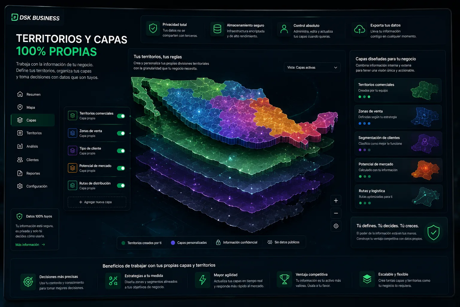 Territorios y capas propias apiladas sobre el mapa